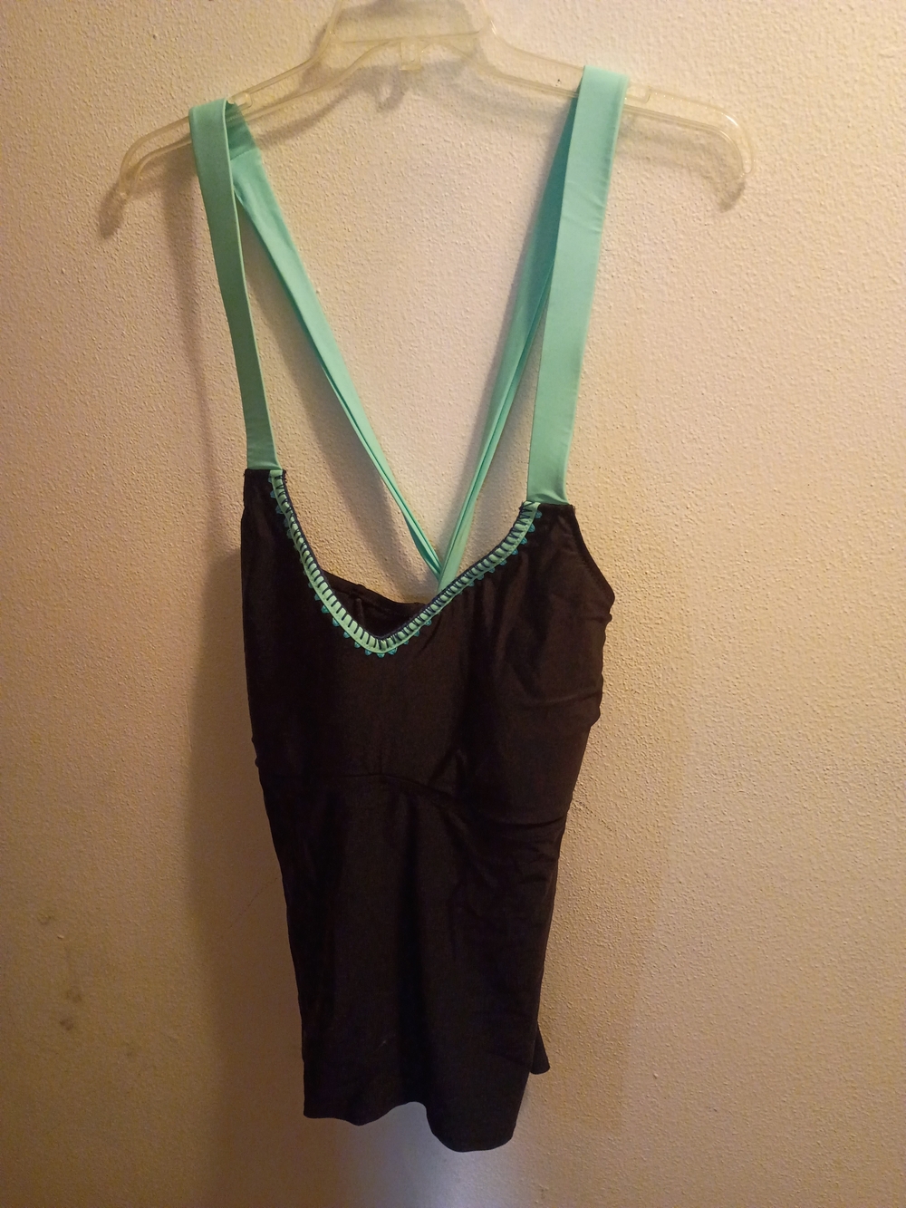 Jessica Simpson Black Swim Tank with Mint Green Straps